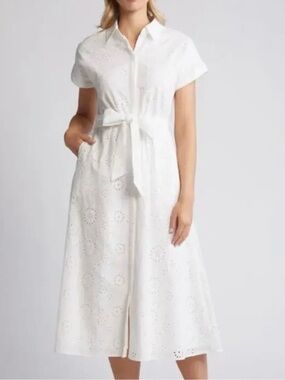 CASLON EYELET EMBROIDERY COTTON SHIRTDRESS IN WHITE